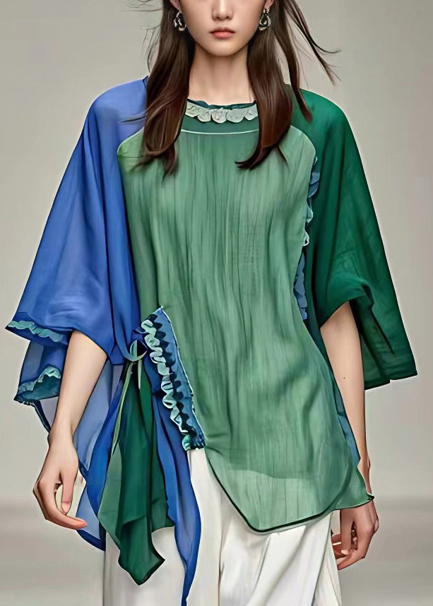 Green Asymmetrical Patchwork Shirt Fall