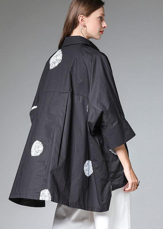 Black Peterpan Collar Button Fall Cotton Shirt Half Sleeve