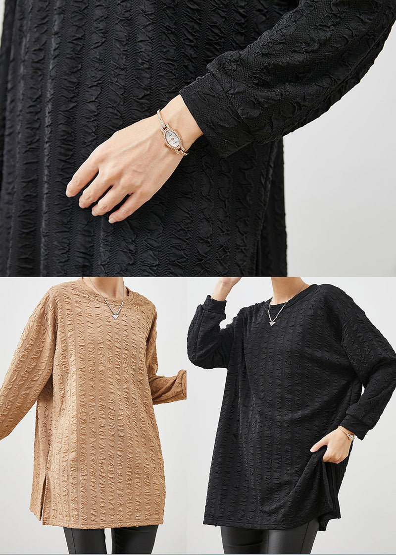 Khaki Oversized Jacquard Cotton Shirt Spring