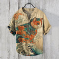 Japanese Cat Art Print Henry Collar Shirt elevenforest