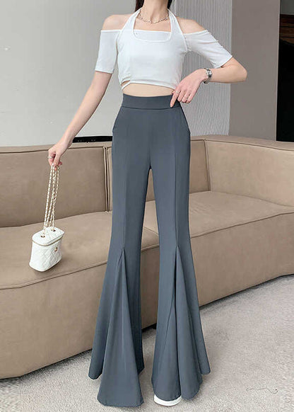 Grey Draping Spandex Flared Trousers Spring