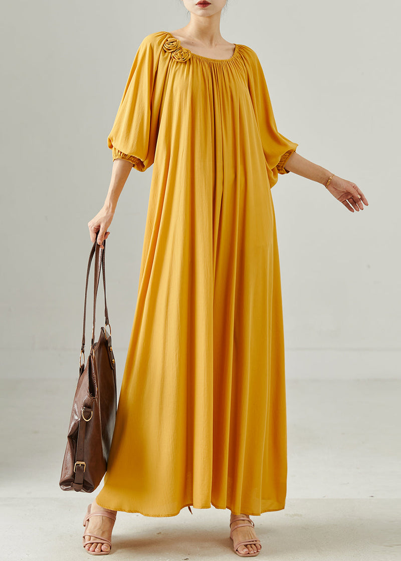 French Yellow Oversized Cotton Dress Summer