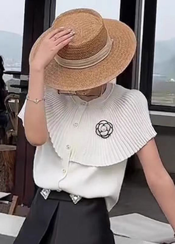 French White O Neck Cloak Knit Blouses Summer
