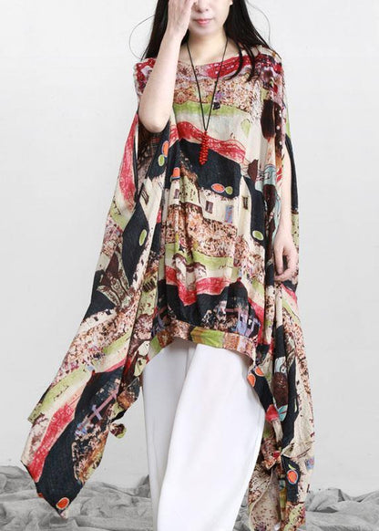 Natural O Neck Asymmetric Cotton Top