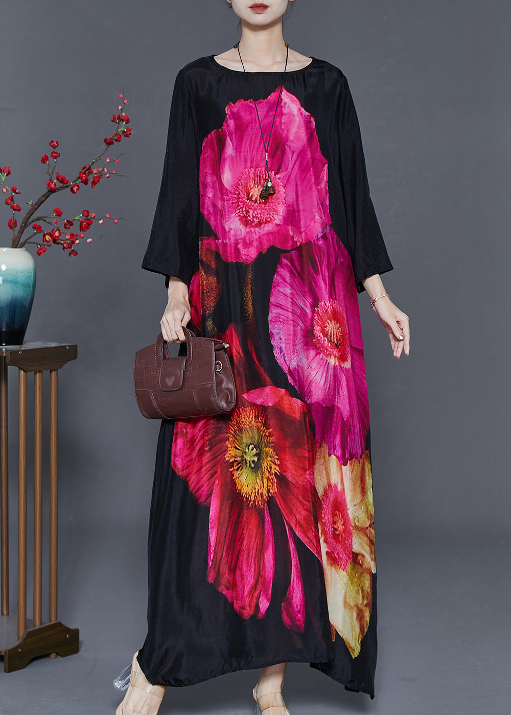 Black Oversized Print Cotton Holiday Dress Summer