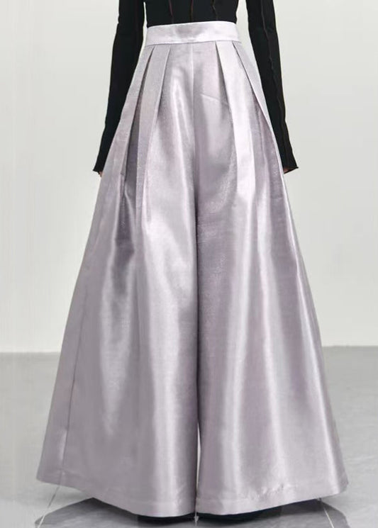 Simple Grey High Waist Cotton Wide Leg Pants Spring