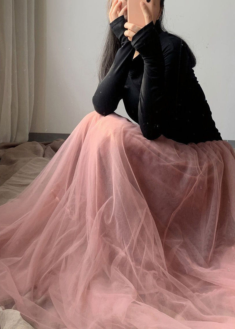 Pink Exra Large Hem Lengthen Tulle Beach Skirts Fall