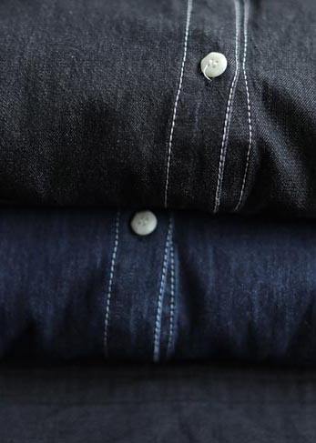 Lapel Pockets Spring Tops Pattern Denim Blue Shirt