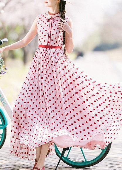Red Dot Stand Sleeveless Long Summer Chiffon Dress