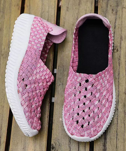 Pink Flat Shoes Knit Fabric Handmade Splicing Soofairy Shoes-20251