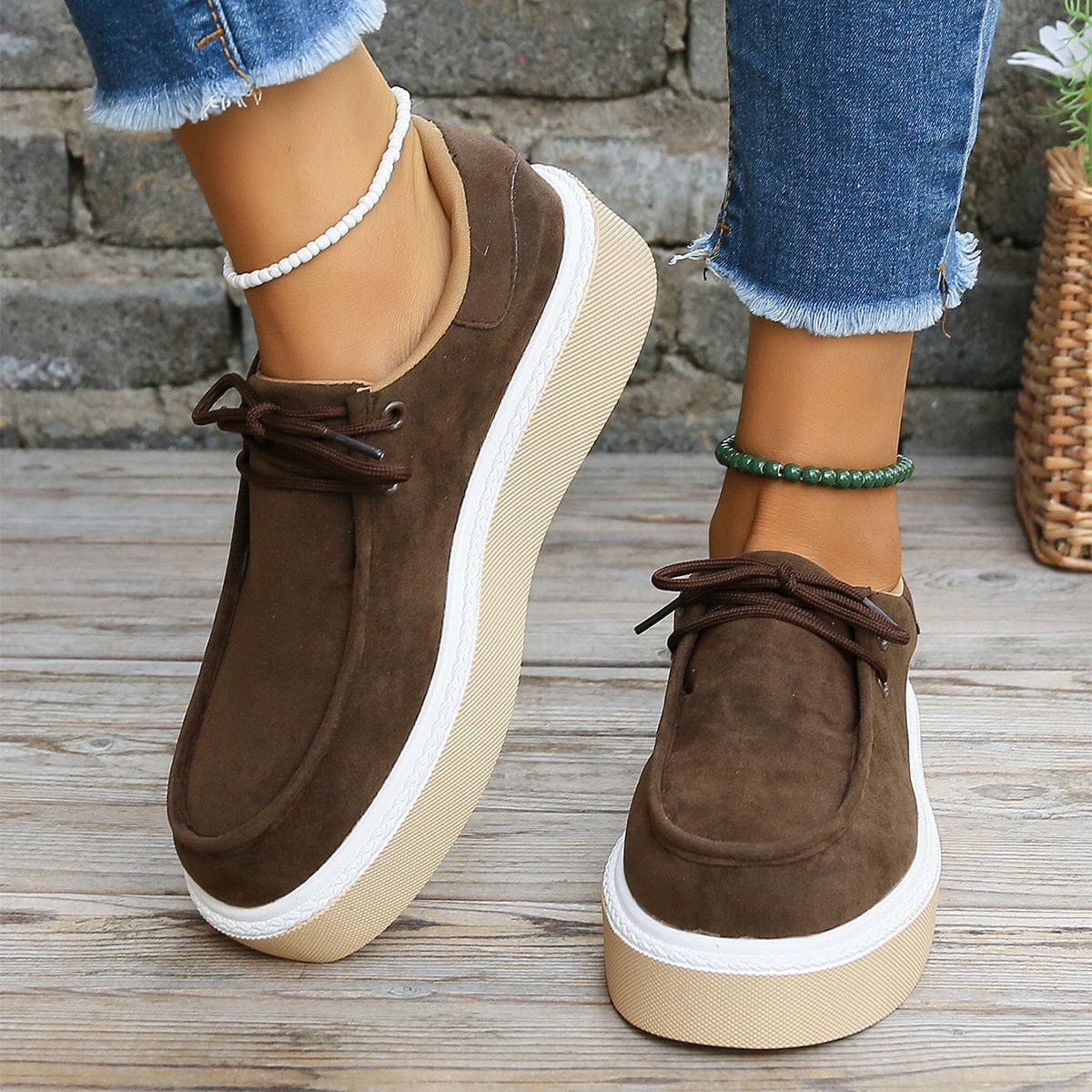 JO | Womens Lace-Up Flats with Thick Sole Sneakers