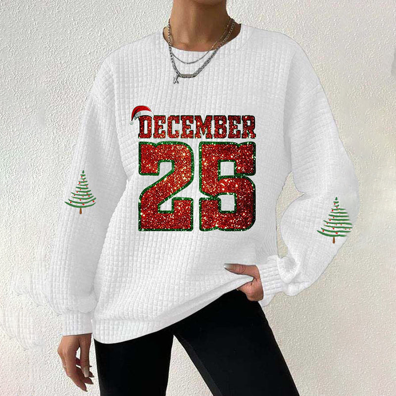 Comstylish Women's Christmas Graphic 25 December Casual Waffle Sweatshirt