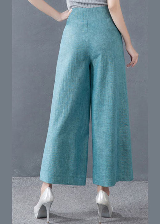 Diy Blue High Waist Button Wide Leg Springpants Trousers
