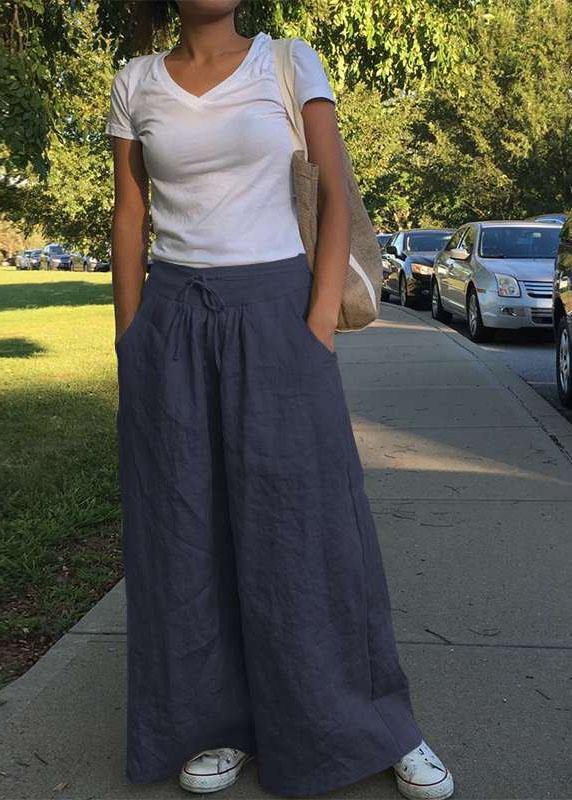 Wide Leg Color Loose High Elastic Waist Side Pockets Pants