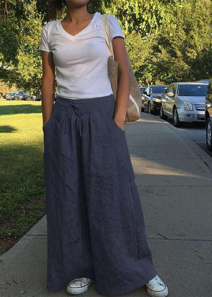 Wide Leg Color Loose High Elastic Waist Side Pockets Pants