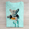 Comstylish Swimming Dog Print Short Sleeve Casual T-Shirt