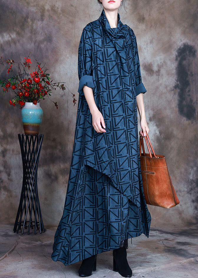 Blue Asymmetrical Print Robe Dresses Spring