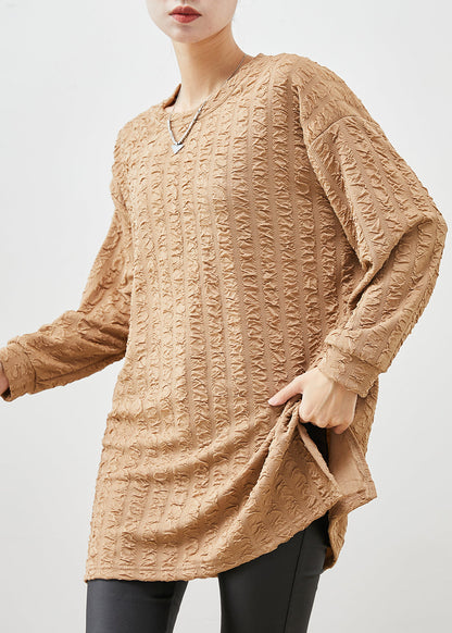 Khaki Oversized Jacquard Cotton Shirt Spring