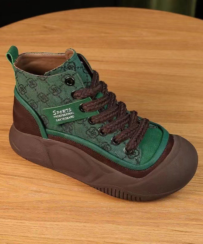 Khaki Canvas Platform Flats Shoes Cross Strap