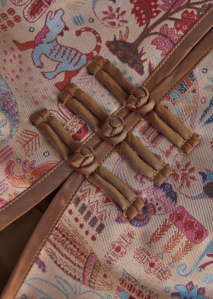 Khaki Print Chinese Button Cotton Jacket Fall