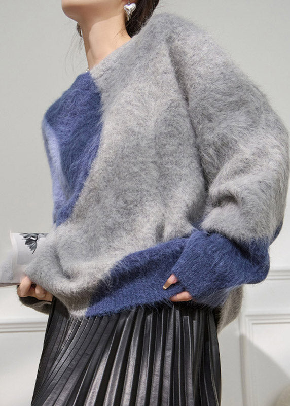 Colorblock Patchwork Cozy Cotton Knit Sweater Tops Fall