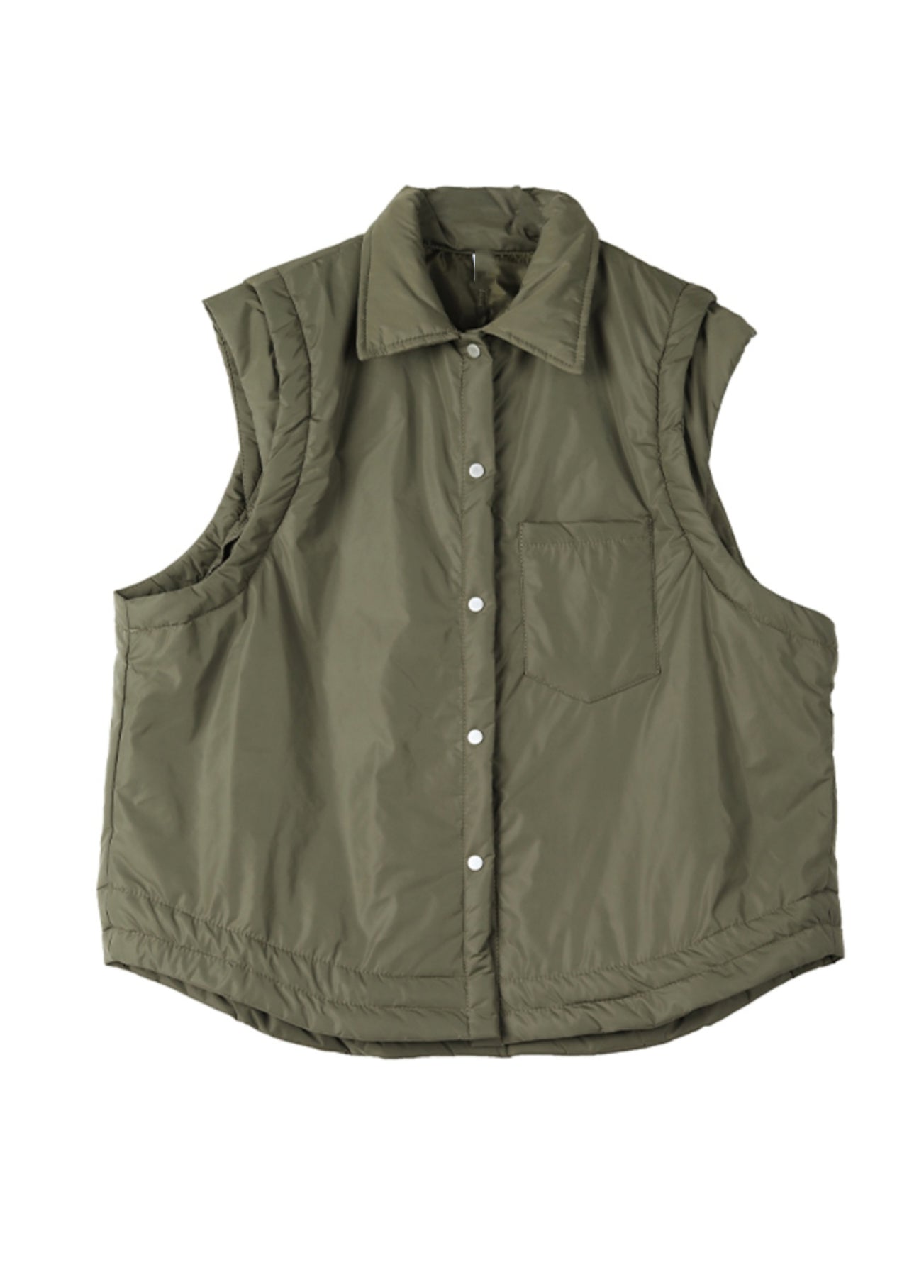 Army Green Peter Pan Collar Fine Cotton Filled Vest Sleeveless