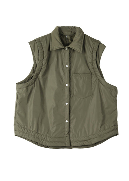 Army Green Peter Pan Collar Fine Cotton Filled Vest Sleeveless