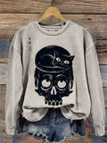Cat & Skull Japanese Art Vintage Sweatshirt elevenforest