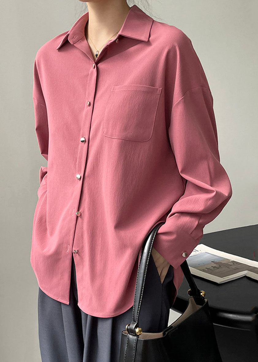 Rubber Red Peter Pan Collar Pockets Button Shirt Spring