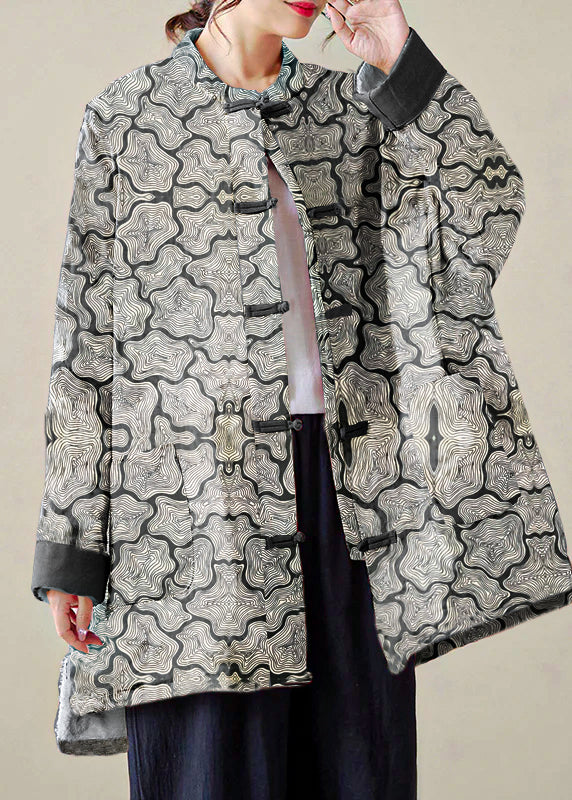 Organic Black Plaid Oversized Print Fine Cotton Filled Coat Outwear Winter