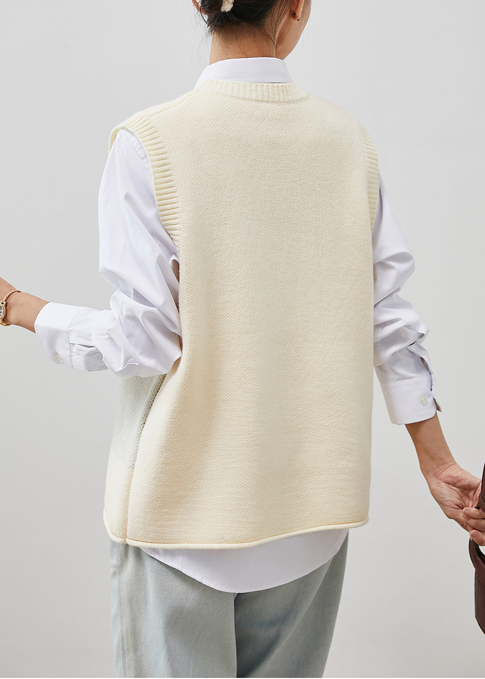 Beige Warm Knit Vests Jacquard Spring