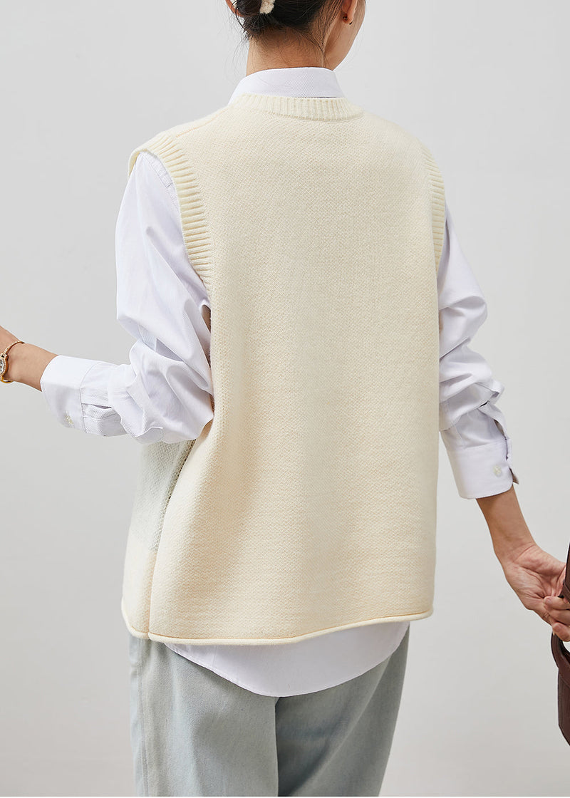 Beige Warm Knit Vests Jacquard Spring