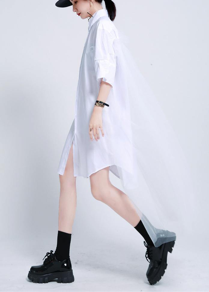 White Peter Pan Collar Button Holiday Summer Cotton Dress