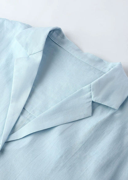 Fitted Blue Notche Button Shirt Spring