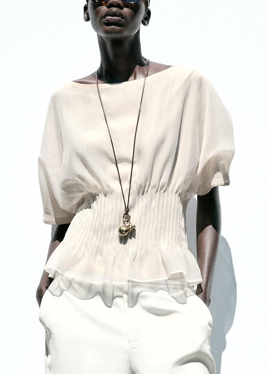 Beige Wrinkled Tulle Patchwork Cotton Knit T Shirts Summer