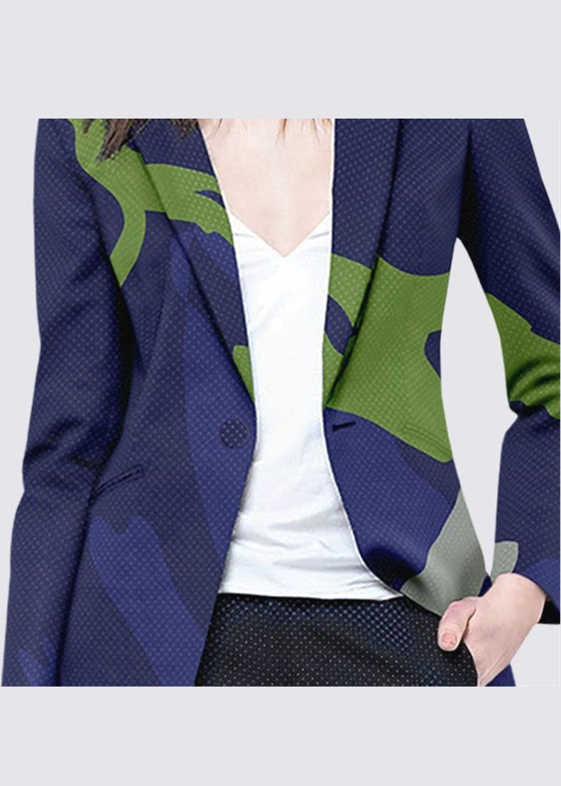 Boutique Blue Button Peter Pan Collar Print Coat Long Sleeve