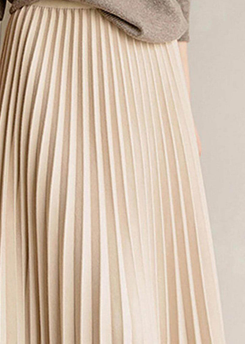 Apricot Elastic Waist Pleated Skirt Spring