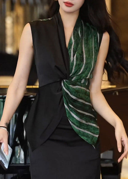 Colorblock V Neck Striped Patchwork Flattering Shirt Sleeveless