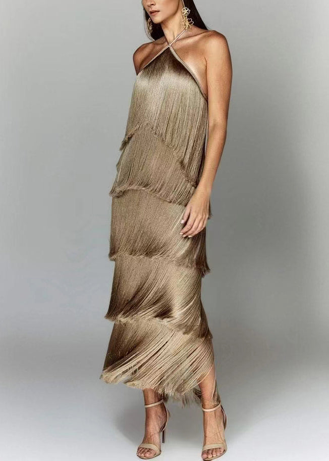 White Backless Tasseled Halter Dress Summer