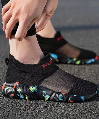 Black Breathable Mesh Splicing Flat Shoes for Soofairy Shoes-20251