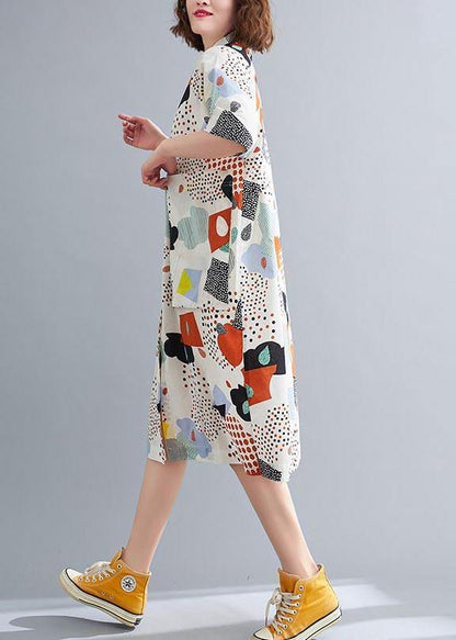 Orange Print Cotton Pockets Summer Dresses