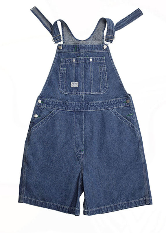 Blue Original Design Cotton Denim Jumpsuit Shorts Summer