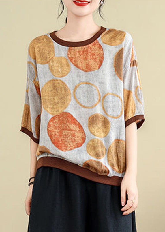 Yellow O-neck Patchwork T Shirt Fall