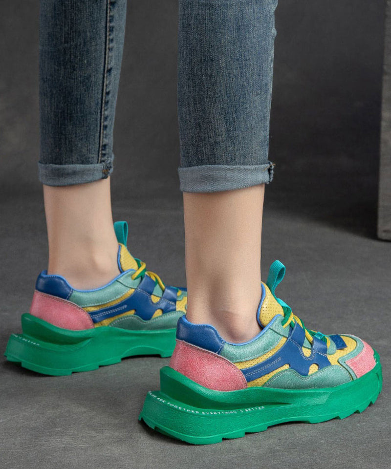 Green Suede Splicing Platform Loafers for