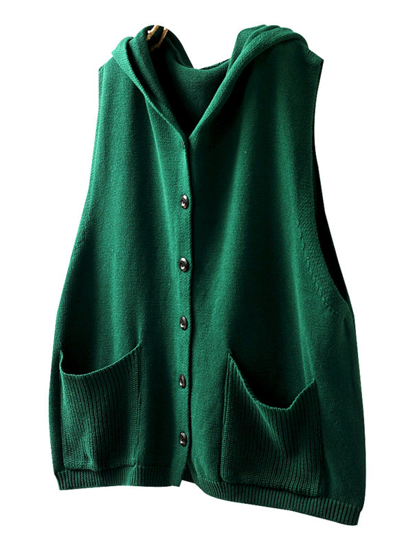 Red Button Knitted Cotton Thread Hoodie Waistcoat Fall
