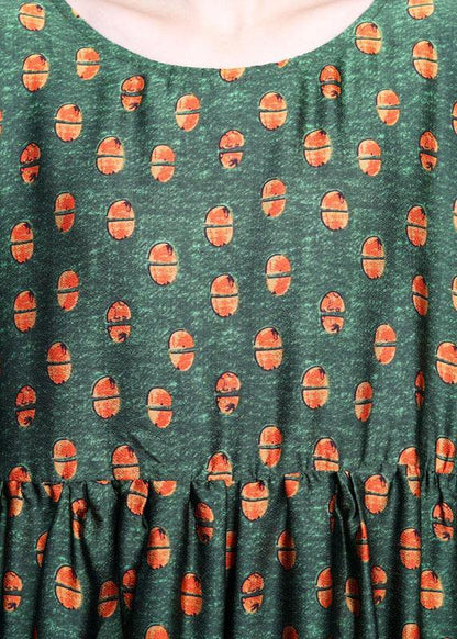Green Print Silk Cinched Dress Summer