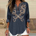 Women's Viking Dragon Embroidery Art Linen Print Casual Shirt artswardrobe