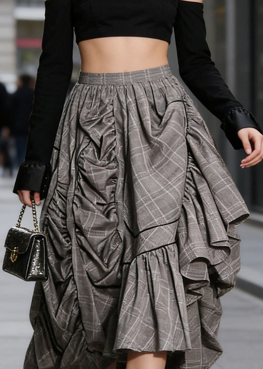 Plaid Asymmetrical Design Cinched Summer a Line Skirt