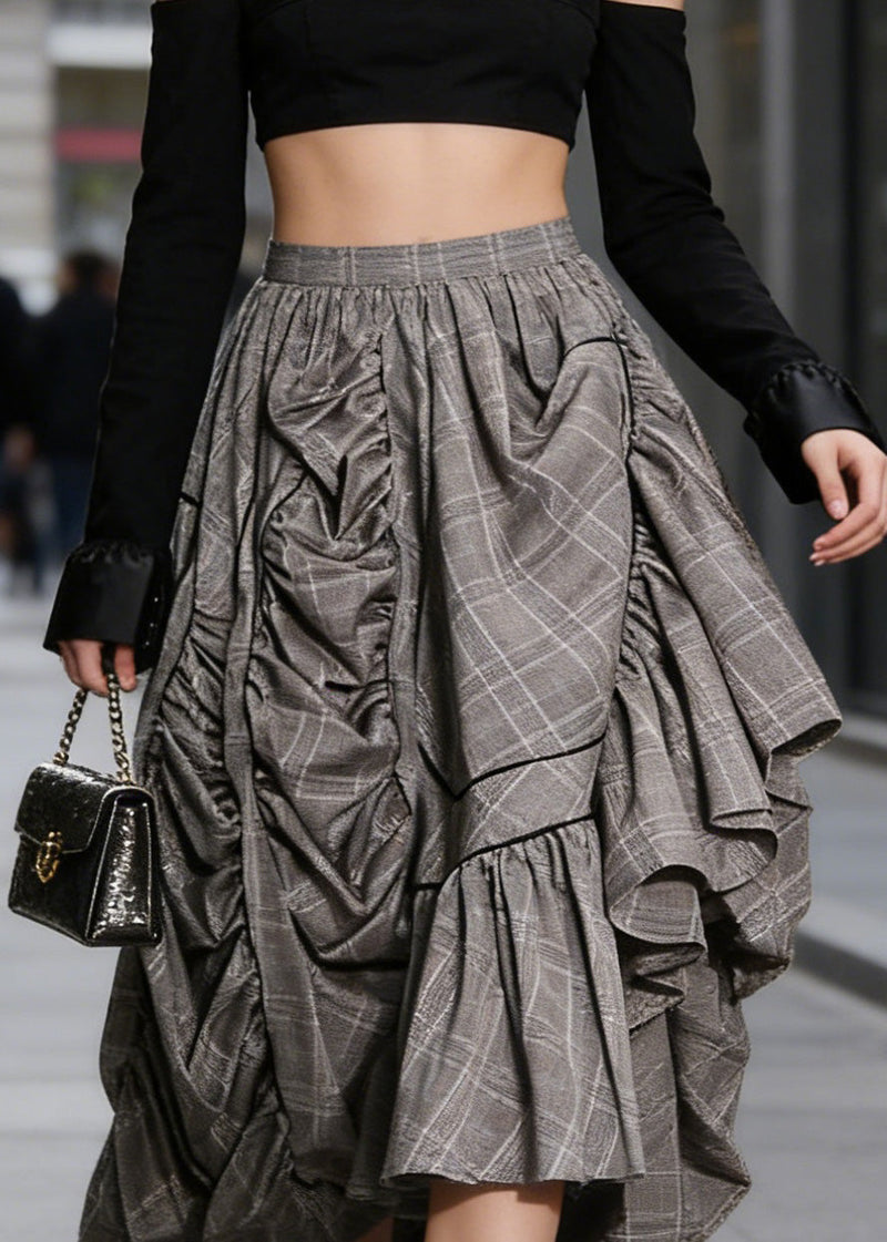 Plaid Asymmetrical Design Cinched Summer a Line Skirt