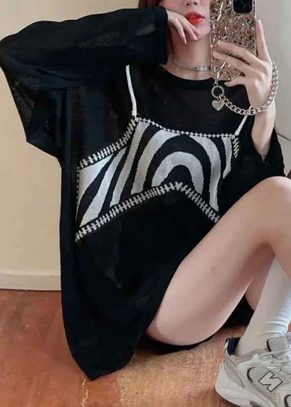 Loose White O-neck Print Tops Spring